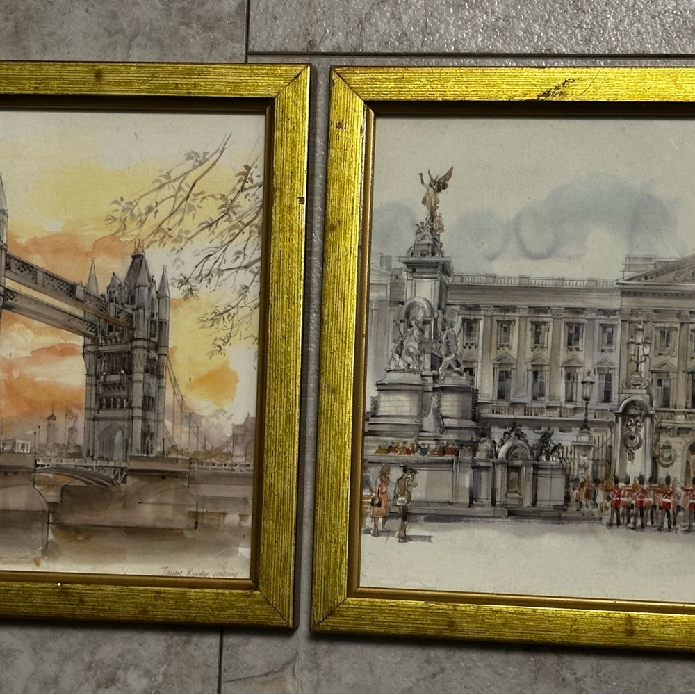 Gold Framed London Landmark Watercolor Art Print - Unbranded